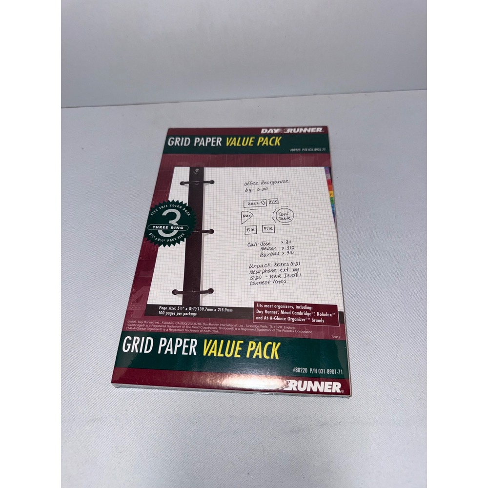 Day Runner Grid Paper Value Pack 88220 100 Sheets 5.5x8.5 3 Ring Planner Refill